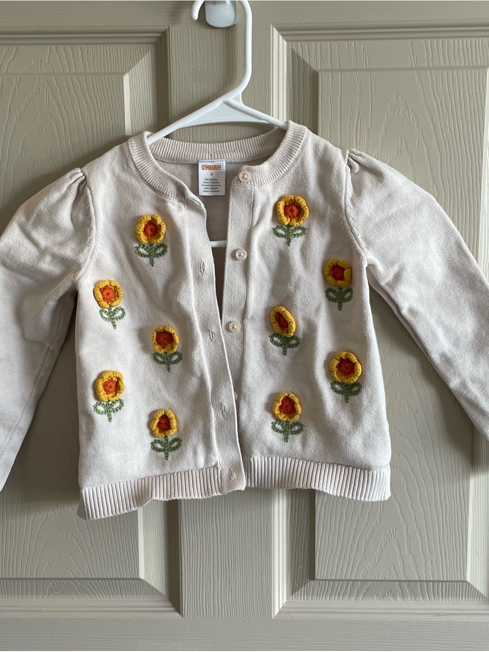Gymboree Cream Cardigan with Yellow Sunflower Embroidery